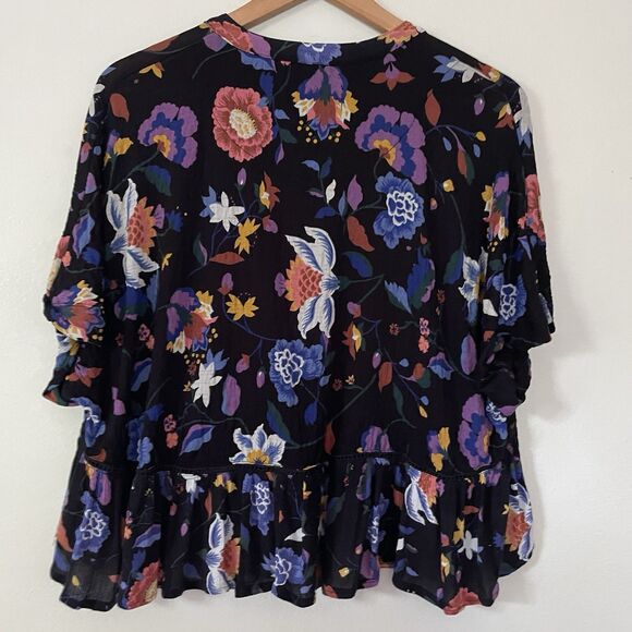 Anthropologie Black Floral Josie Dolman Sleeve Top XSP Crepe Boho Peasant Flowy - Picture 6 of 12